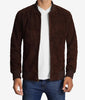 Mens Suede Leather Dark Brown Bomber Jacket