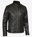 Mens Biker Distressed Brown Leather Jacket