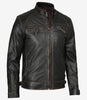 Mens Biker Distressed Brown Leather Jacket