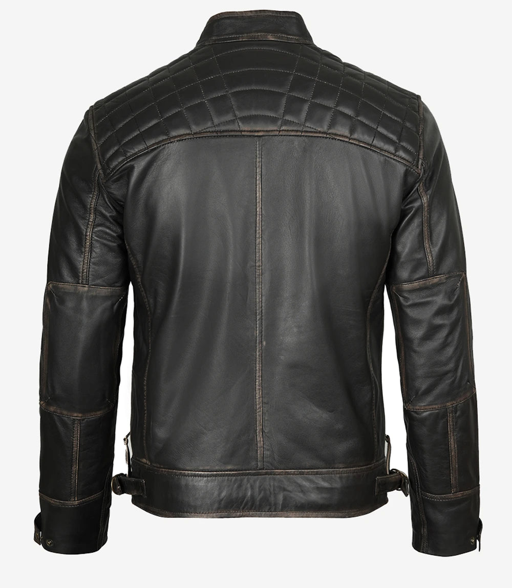 Mens Biker Distressed Brown Leather Jacket