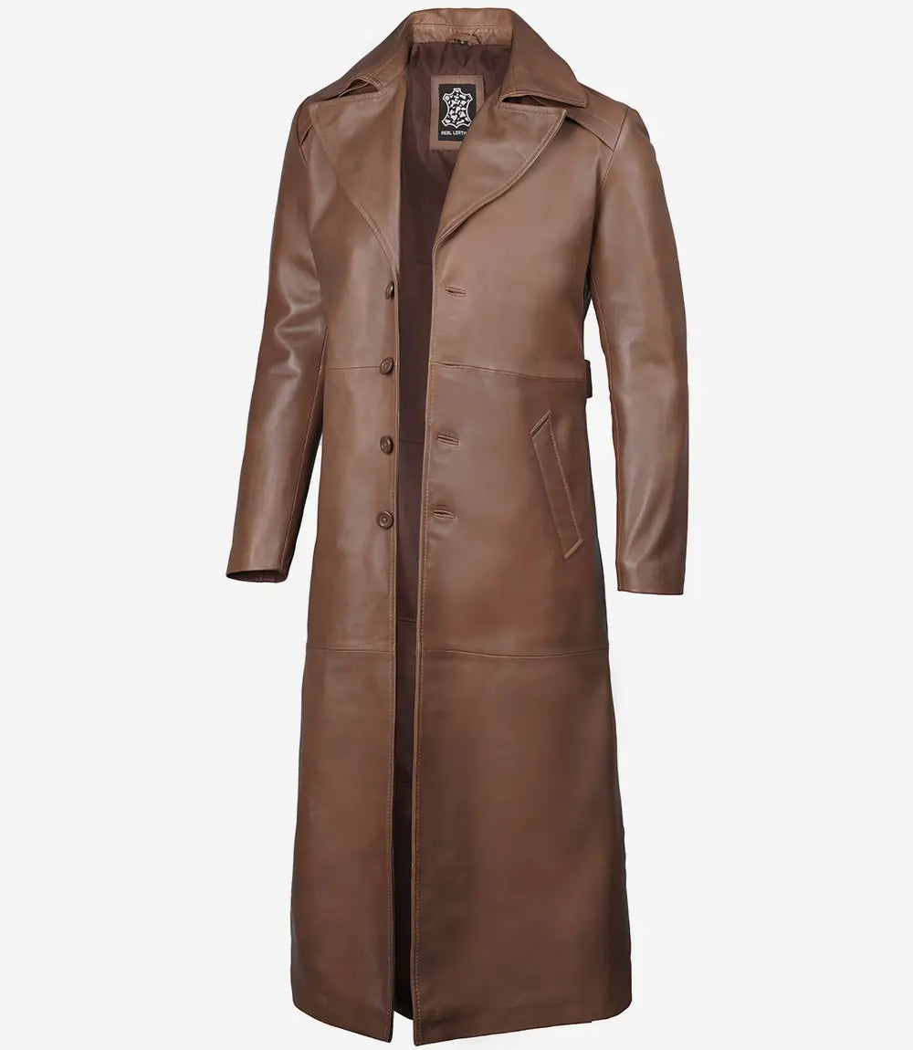 Jackson Mens Brown Trench Full Length Leather Coat