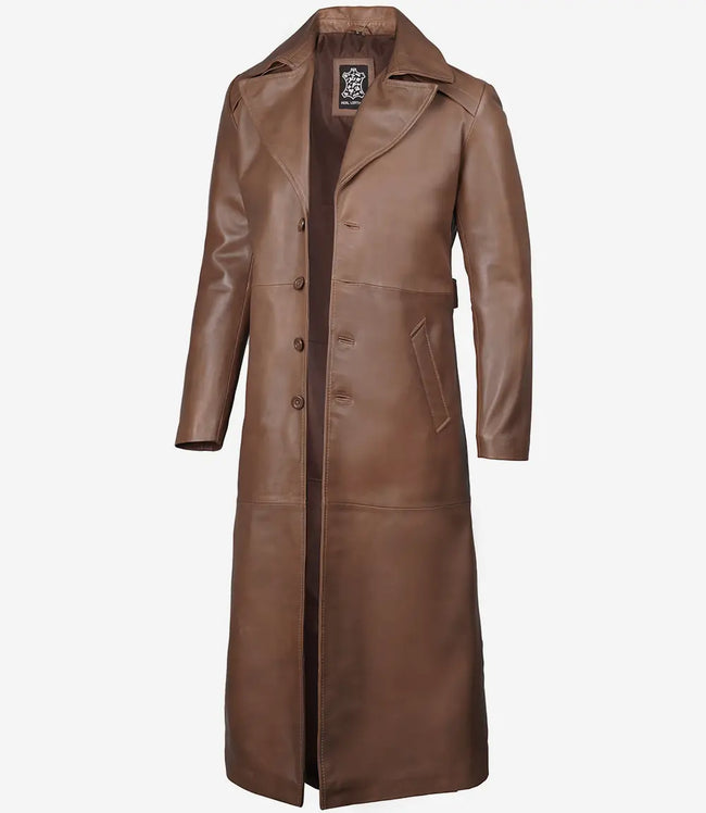Jackson Mens Brown Trench Full Length Leather Coat