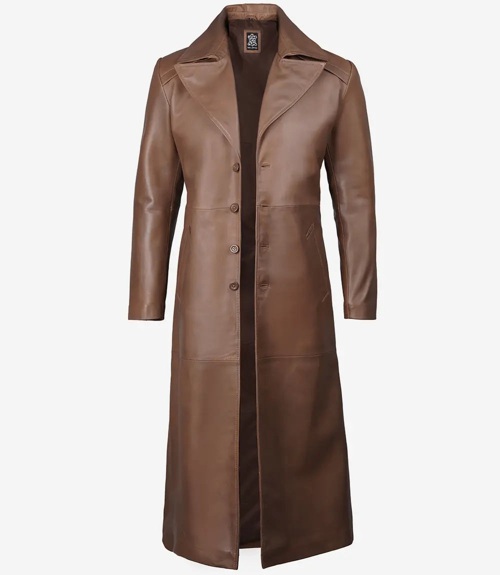 Jackson Mens Brown Trench Full Length Leather Coat