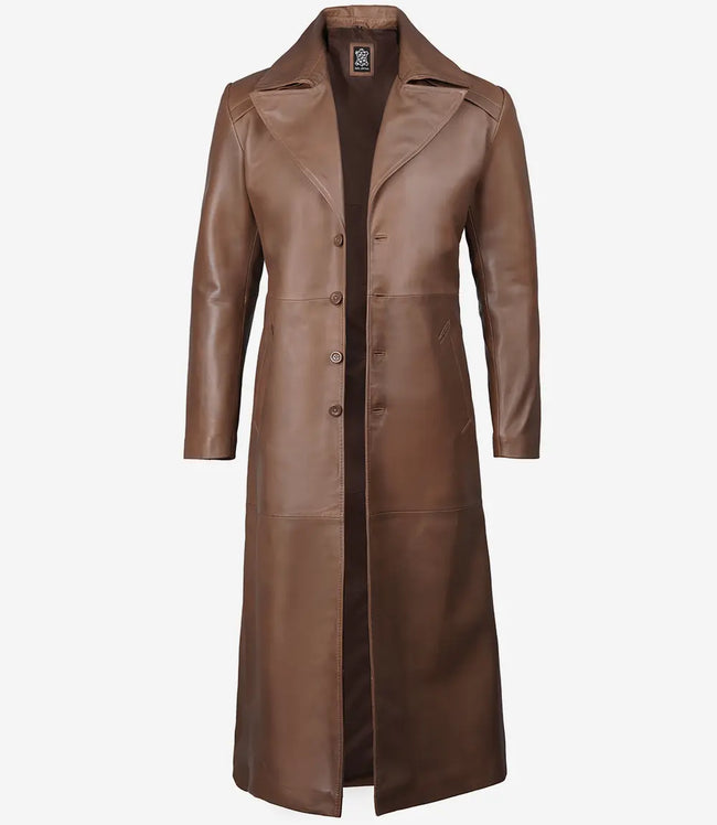 Jackson Mens Brown Trench Full Length Leather Coat