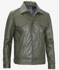 Mens Four Pockets Green Leather Trucker Jacket