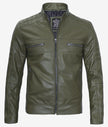 Mens Green Cafe Racer Leather Jacket