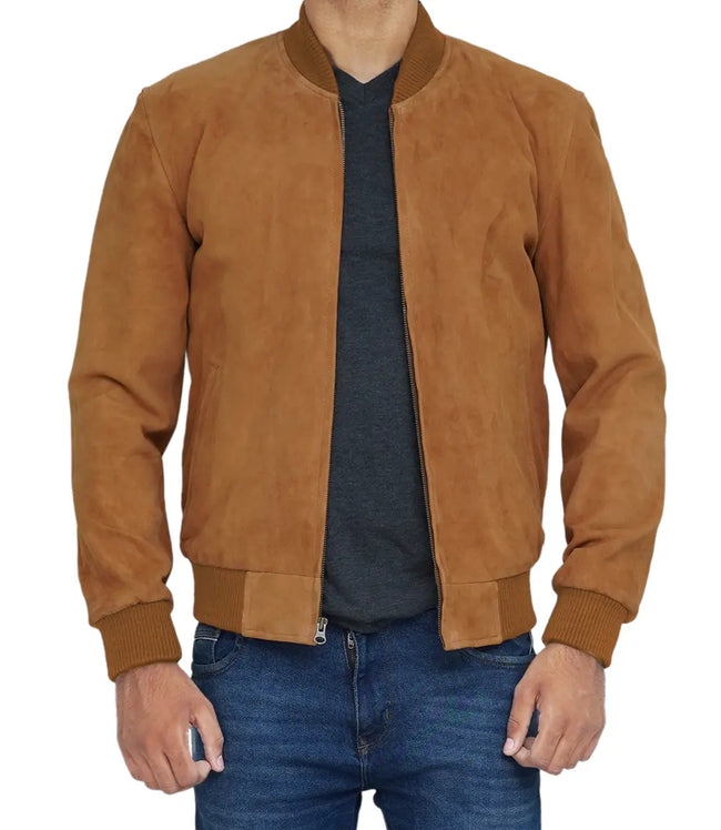 Mens Suede Brown Bomber Leather Jacket