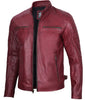 Mens Maroon Waxed Cafe Racer Leather Jacket