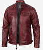 Mens Tall Real Leather Maroon Cafe Racer Jacket