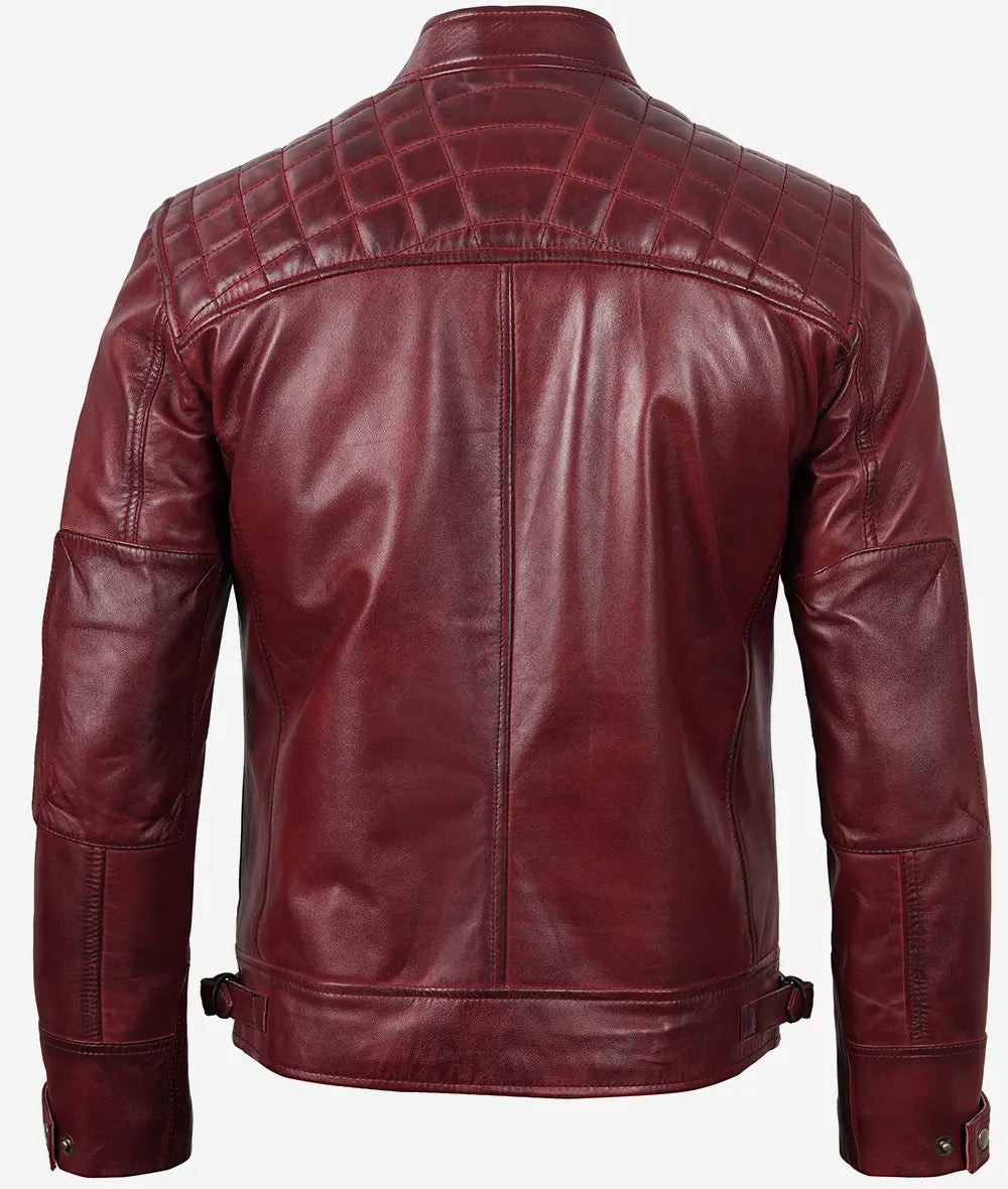 Mens Tall Real Leather Maroon Cafe Racer Jacket