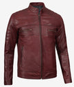 Mens Maroon Distressed Cafe Racer Leather Jacket