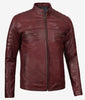 Mens Maroon Distressed Cafe Racer Leather Jacket
