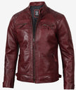 Mens Tall Real Leather Maroon Cafe Racer Jacket