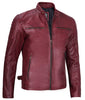 Mens Maroon Waxed Cafe Racer Leather Jacket