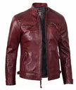 Massachusetts Maroon Leather Jacket For Men