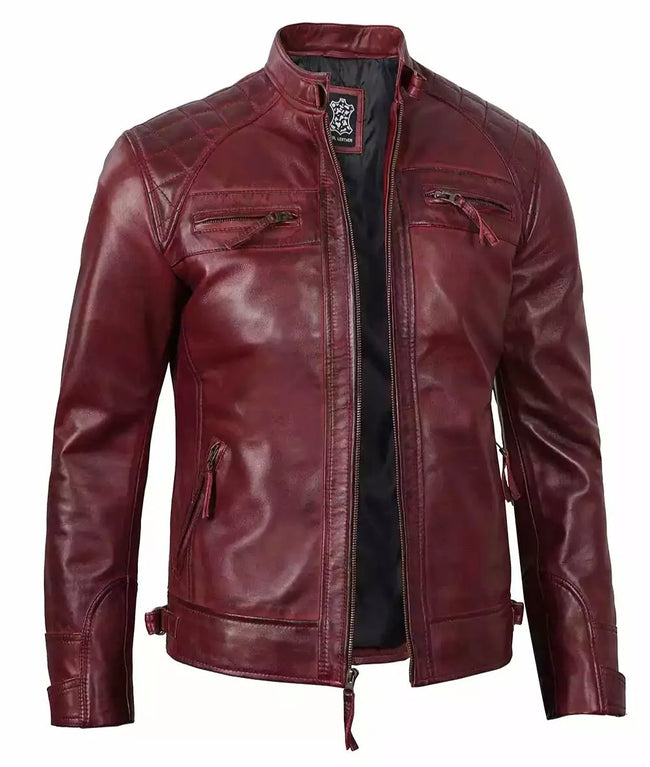 Massachusetts Maroon Leather Jacket For Men