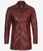 Distressed Leather Maroon Coat Mens