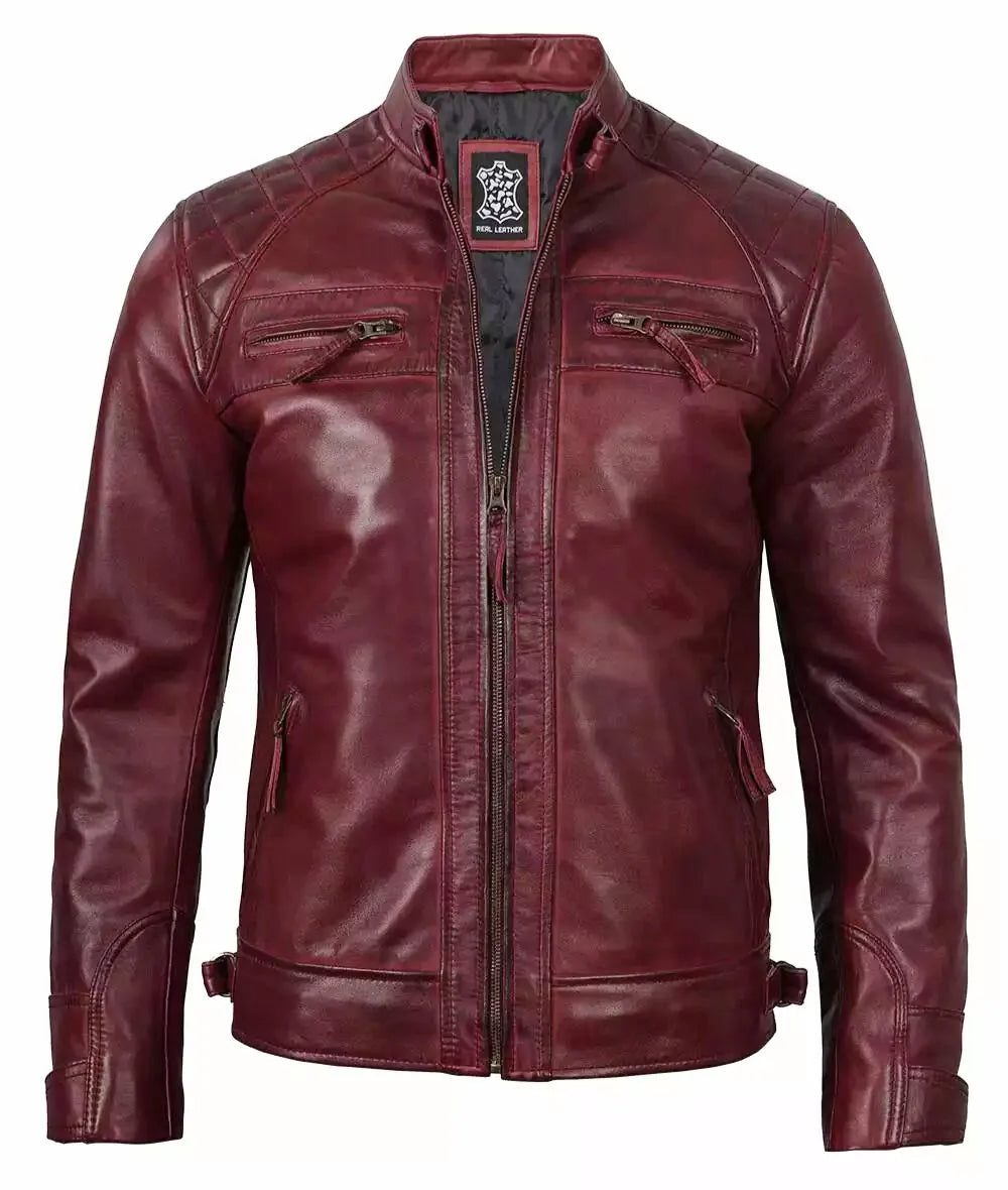 Massachusetts Maroon Leather Jacket For Men