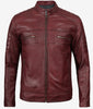 Mens Maroon Distressed Cafe Racer Leather Jacket