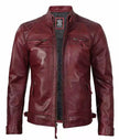 Massachusetts Maroon Leather Jacket For Men