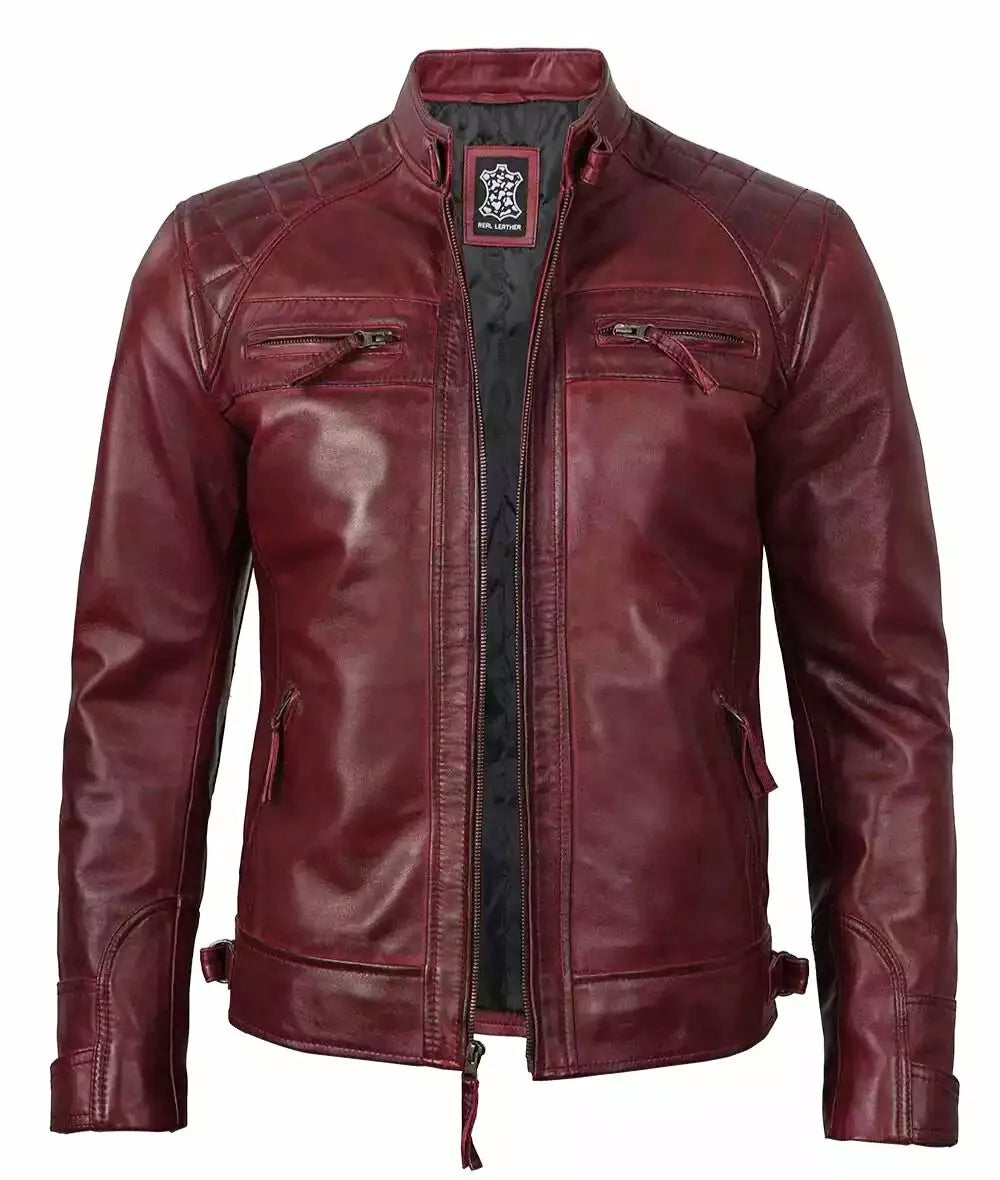 Massachusetts Maroon Leather Jacket For Men