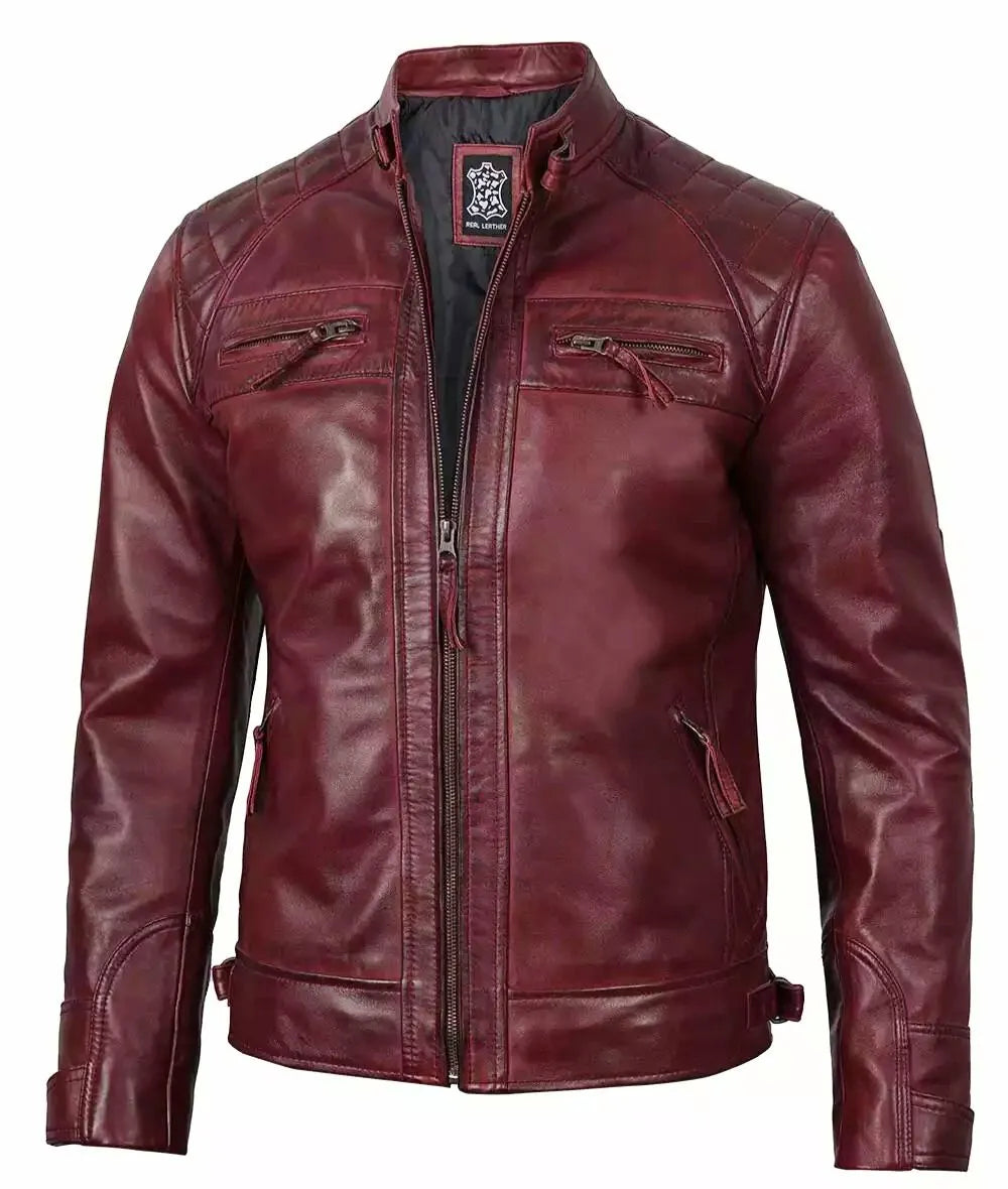 Massachusetts Maroon Leather Jacket For Men