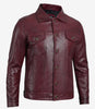 Mens Maroon Leather Trucker Jacket