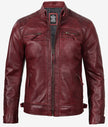 Mens Tall Real Leather Maroon Cafe Racer Jacket