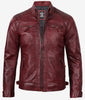 Mens Tall Real Leather Maroon Cafe Racer Jacket