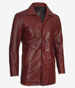 Distressed Leather Maroon Coat Mens
