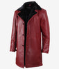 Mens Maroon Shearling Leather Winter Coat