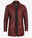 Distressed Leather Maroon Coat Mens