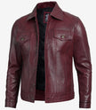 Mens Maroon Leather Trucker Jacket
