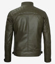 Mens Quilted Shoulder Green Cafe Racer Leather Jacket
