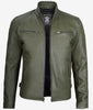 Mens Military Green Cafe Racer Leather Jacket