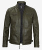 Mens Quilted Shoulder Green Cafe Racer Leather Jacket