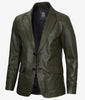 Mens Two Button Green Leather Blazer
