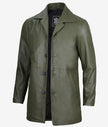 Mens Military Green Leather Car Coat