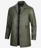 Mens Military Green Leather Car Coat