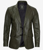Mens Two Button Green Leather Blazer
