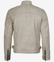 Mens Off White With Gray Wax Biker Leather Jacket