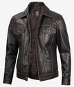 Mens Dark Brown Leather Trucker Jacket