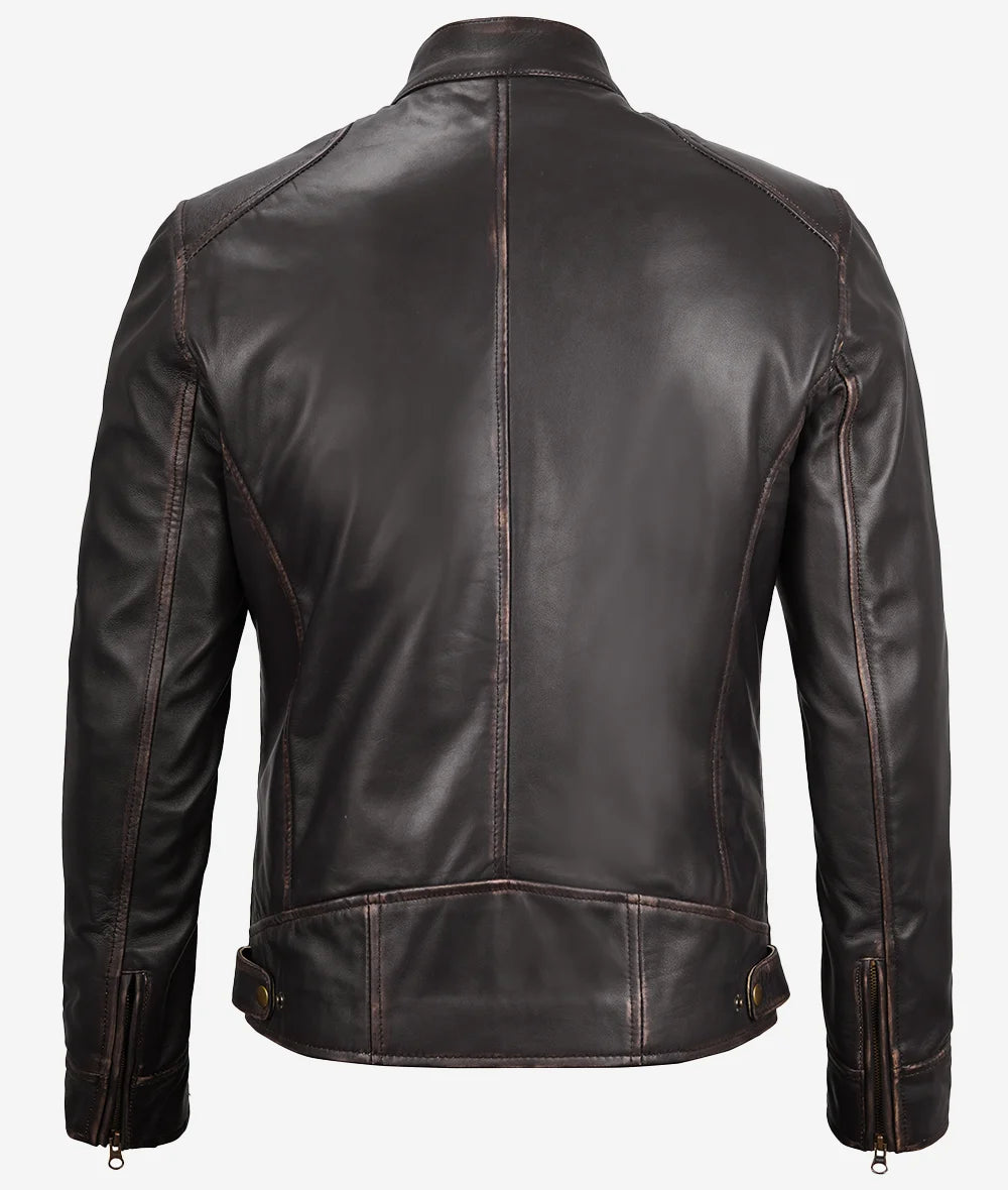 Mens Distressed Brown Moto Racer Jacket