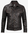 Mens Dark Brown Leather Trucker Jacket