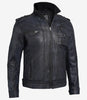 Mens Cafe Racer Distressed Black Leather Jacket