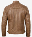 Mens Tall Camel Brown Quilted Leather Biker Jacket