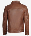 Mens Classic Shirt Collar Cognac Trucker Leather Jacket