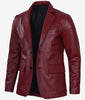 Mens Leather 2 Buttons Maroon Blazer
