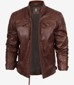 Men's Cognac Brown Quilted Biker Leather Jacket