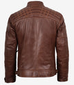 Men's Cognac Brown Quilted Biker Leather Jacket